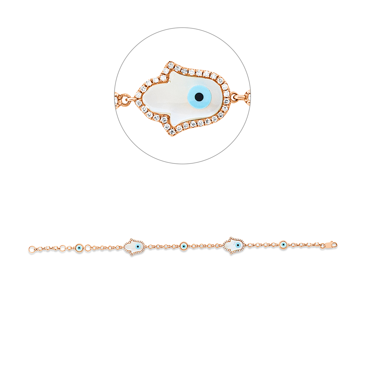 diamond full cut MOP colored stone fashion bracelet in red gold
