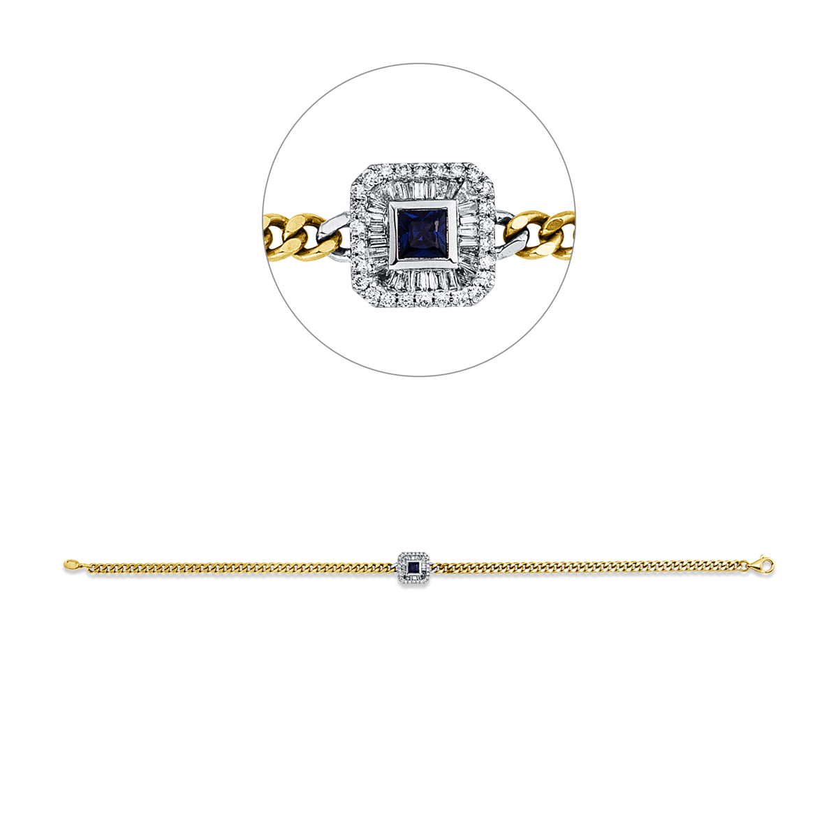 diamond full cut sapphire colored stone classic bracelet in yellow gold / white gold