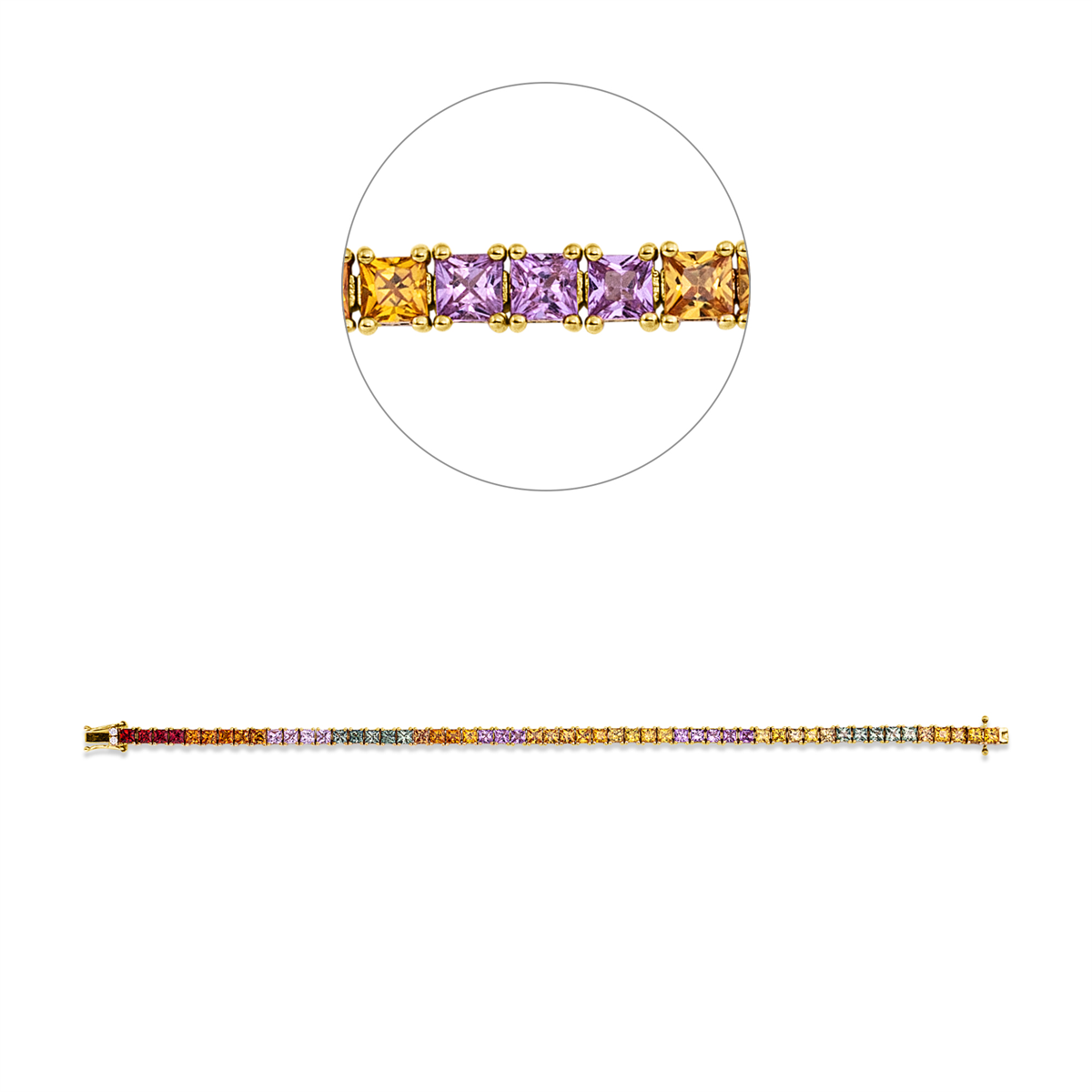 diamond full cut sapphire colored stone classic bracelet in yellow gold