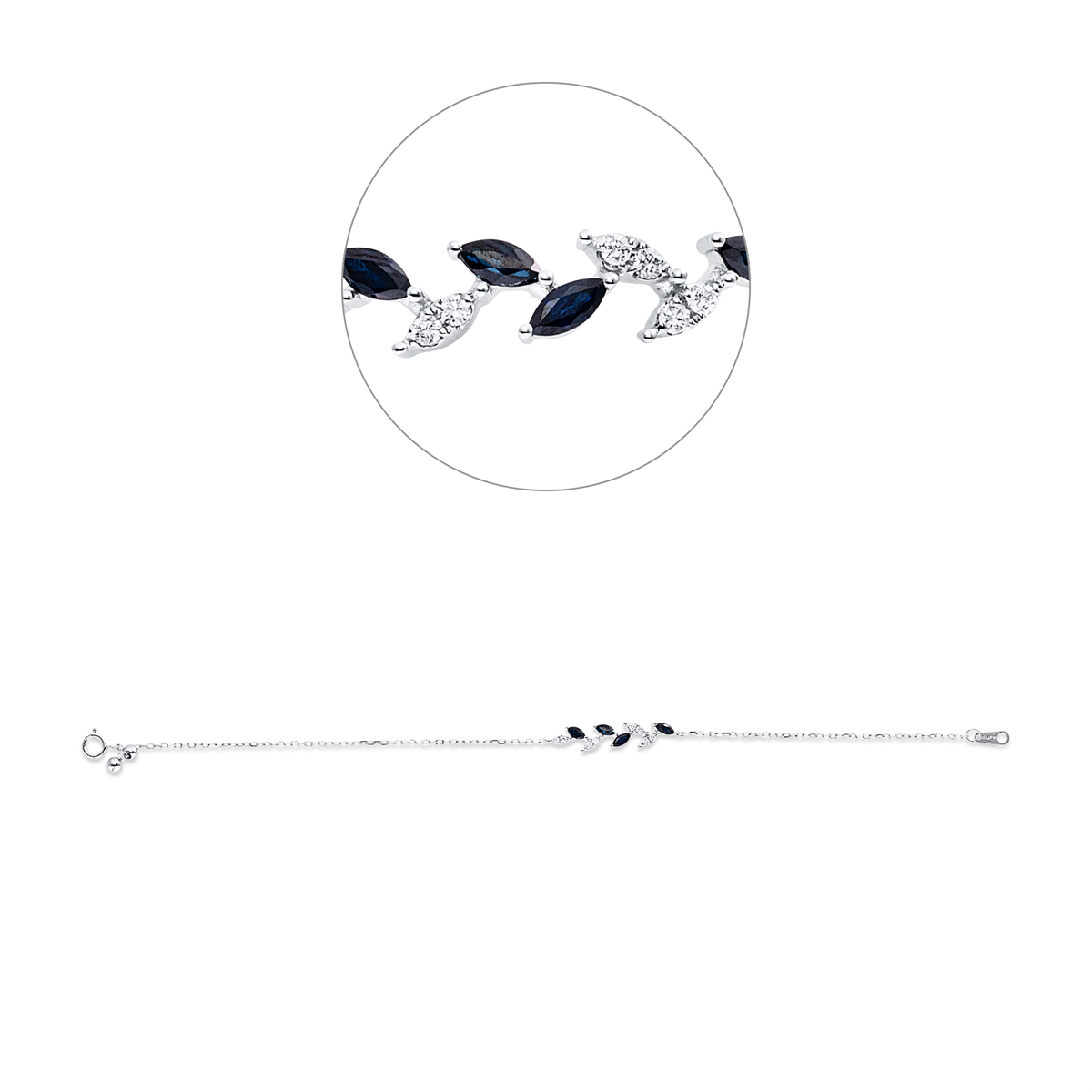 diamond full cut sapphire colored stone classic bracelet in white gold