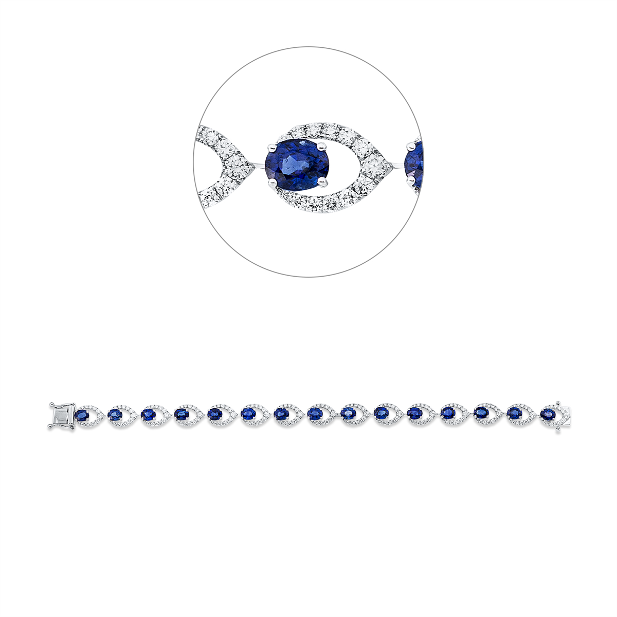 diamond full cut sapphire colored stone classic bracelet in white gold