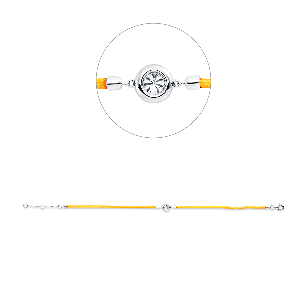 diamond full cut  leather & textile band bracelet in white gold