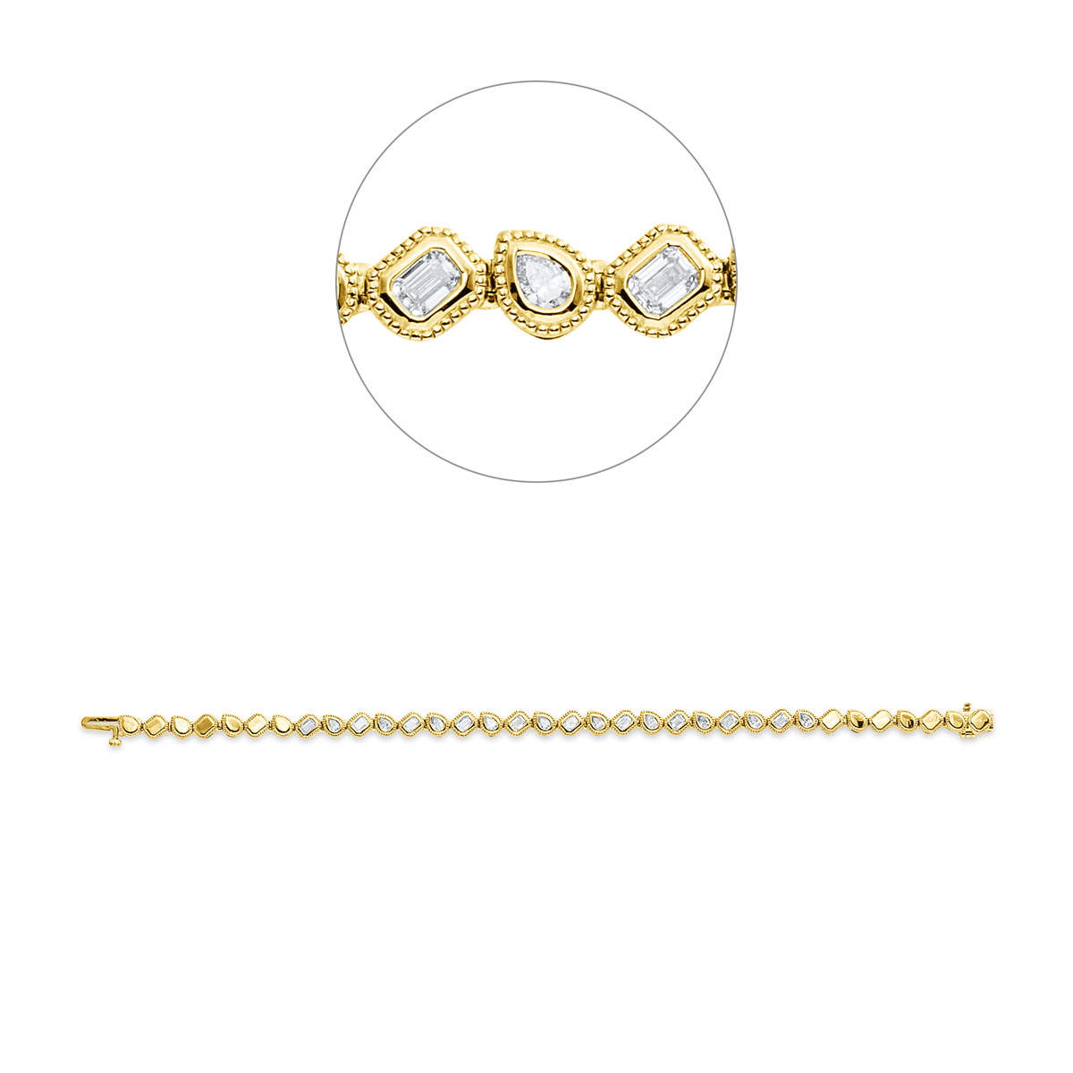 pear shape  baguette bracelet in yellow gold