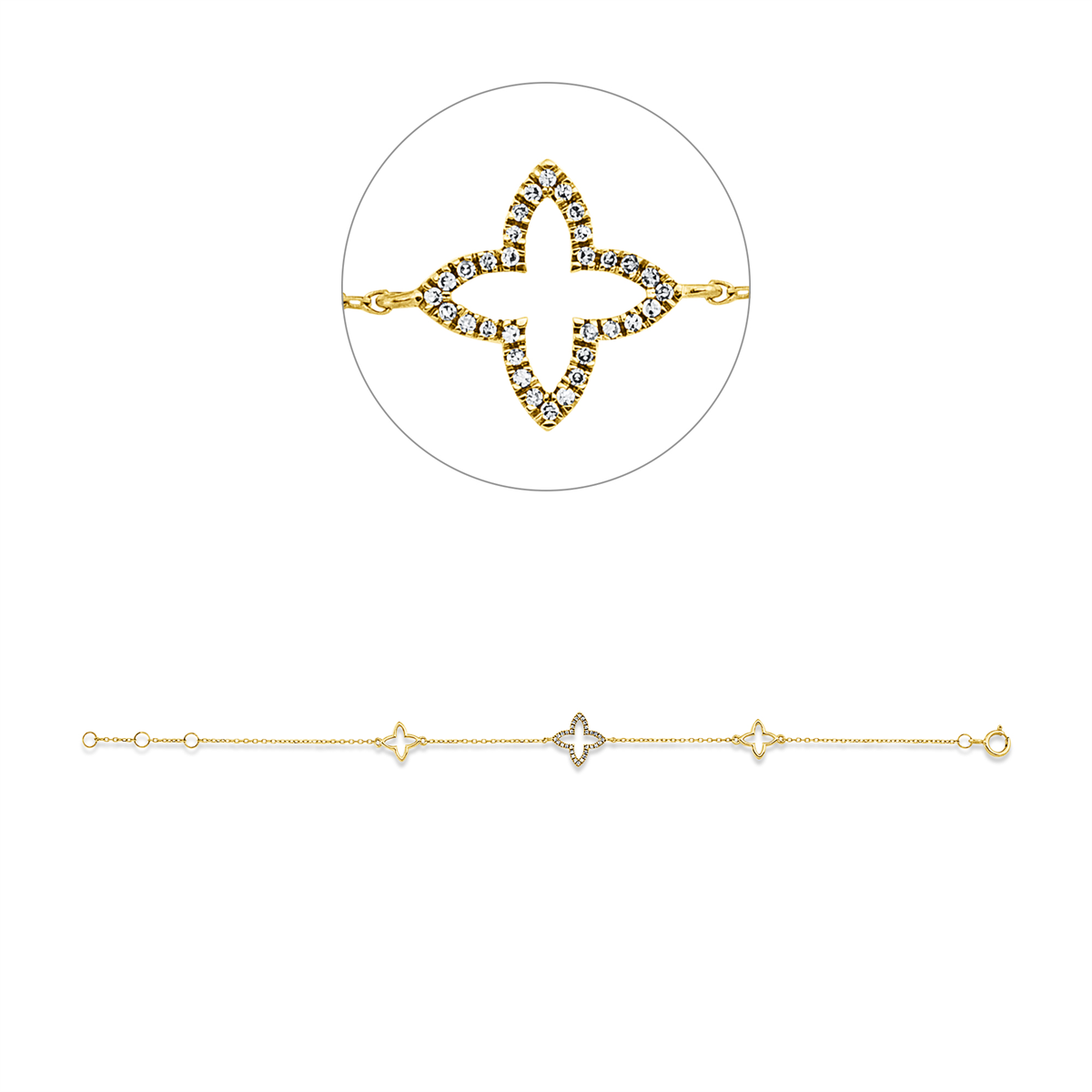 diamond single cut  modern woman bracelet in yellow gold