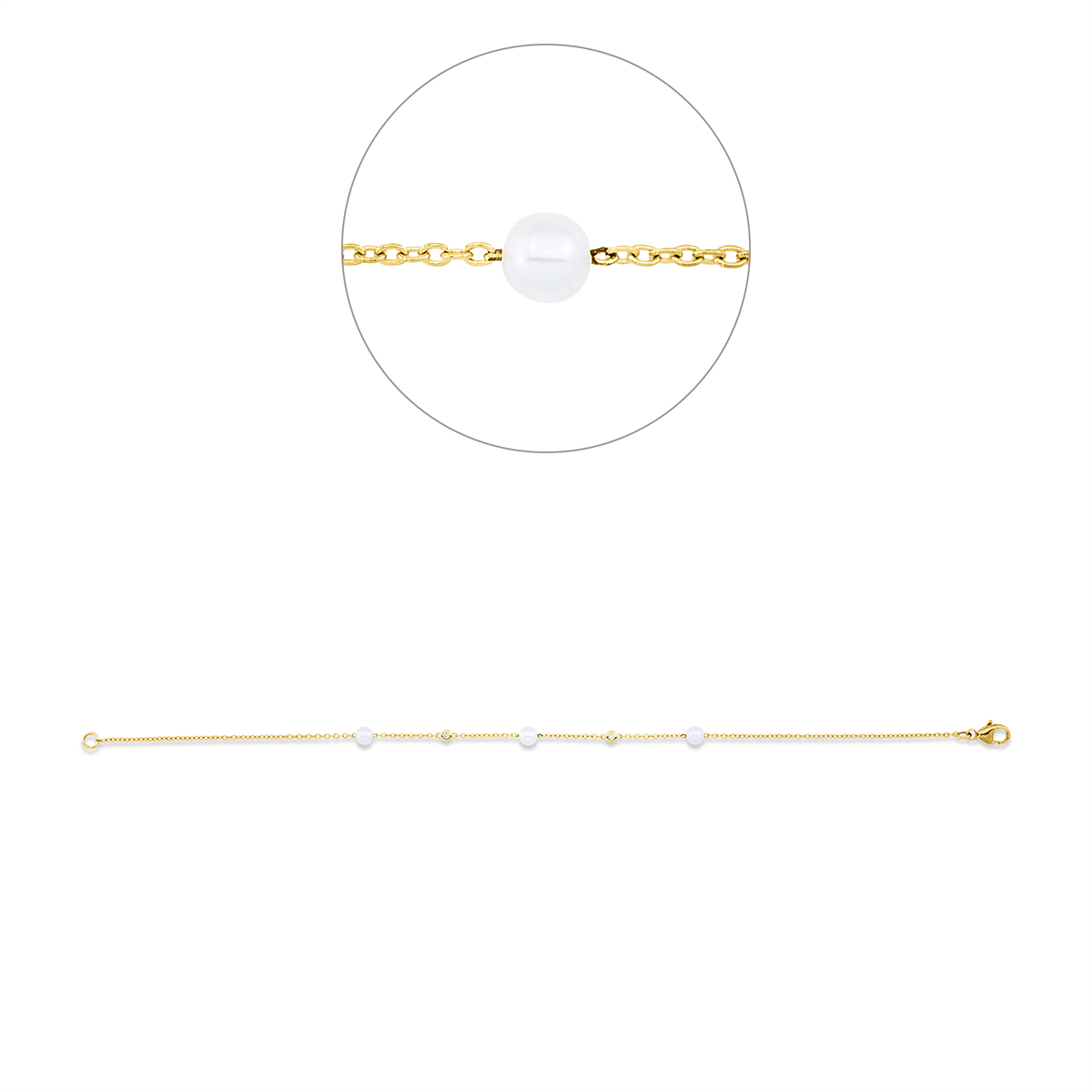 diamond full cut  pearl bracelet in yellow gold