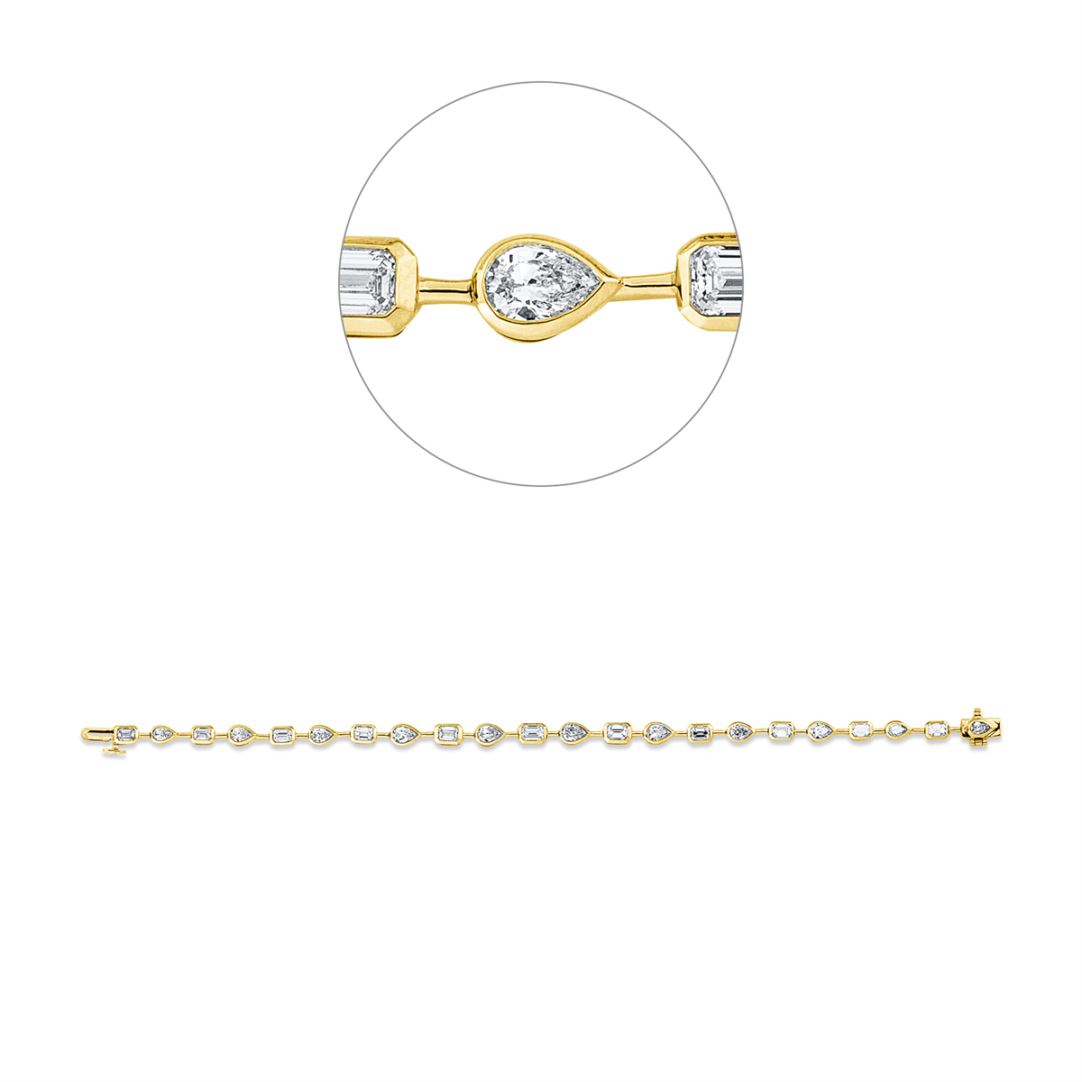 pear shape  baguette bracelet in yellow gold / white gold