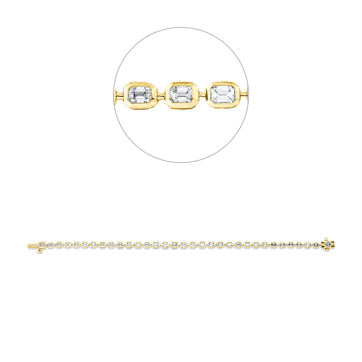 emerald cut  baguette bracelet in yellow gold / white gold