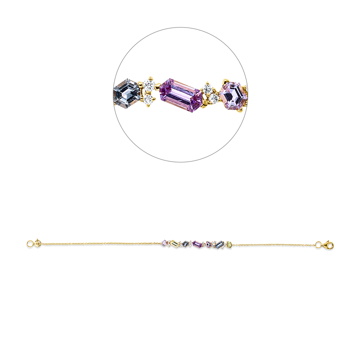 diamond full cut sapphire colored stone classic bracelet in yellow gold
