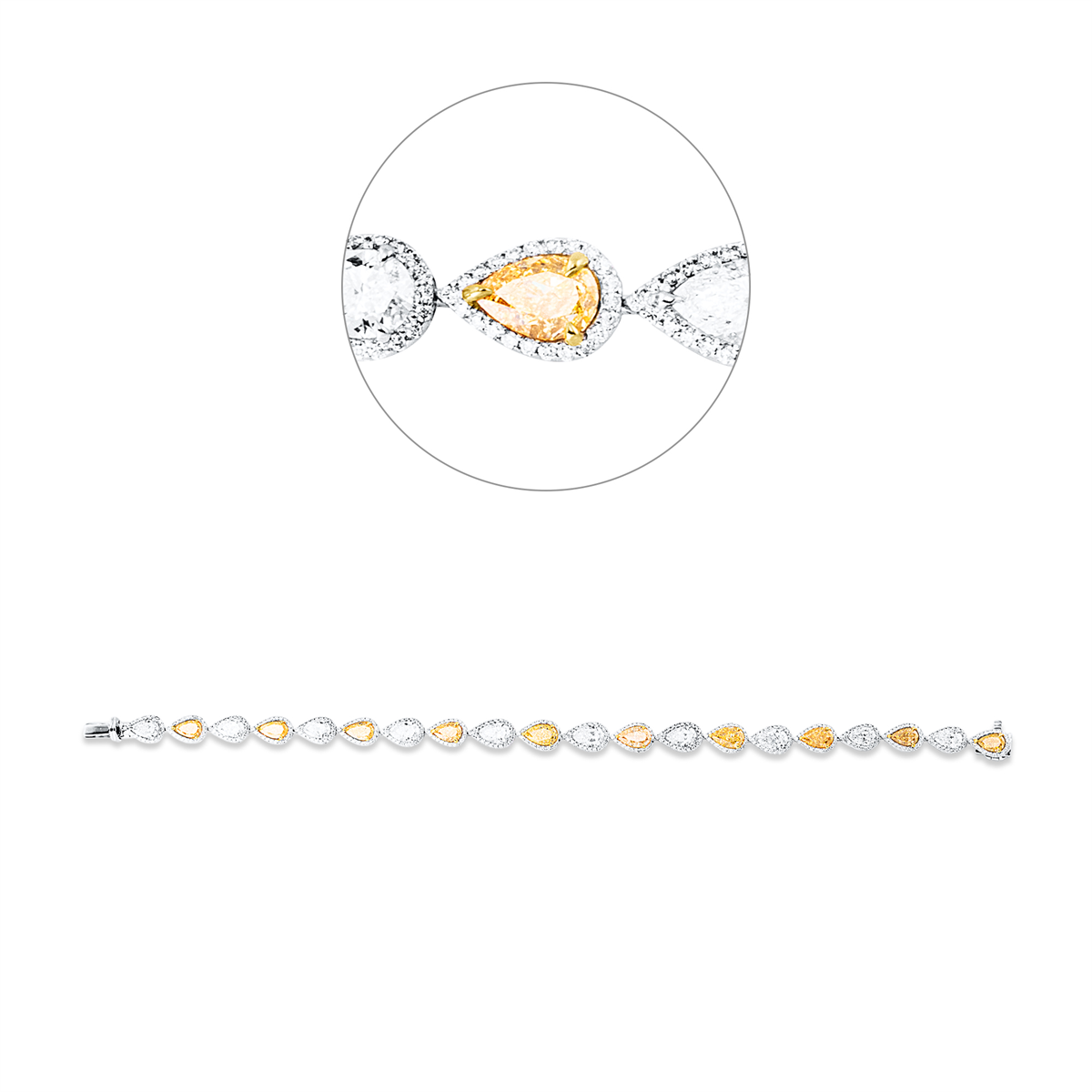 pear shape  fancy colored diamond bracelet in white gold / yellow gold