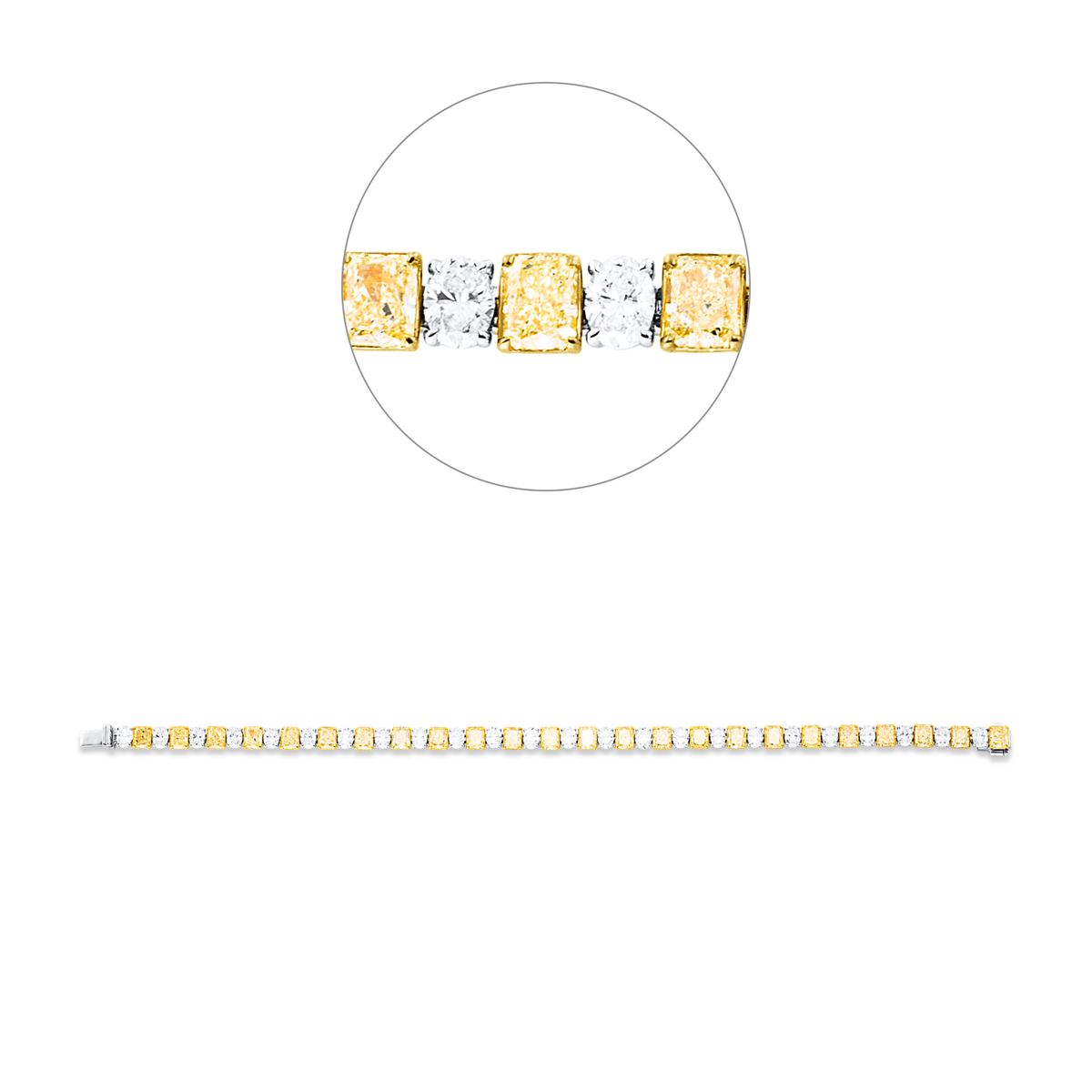 oval  fancy colored diamond bracelet in white gold / yellow gold