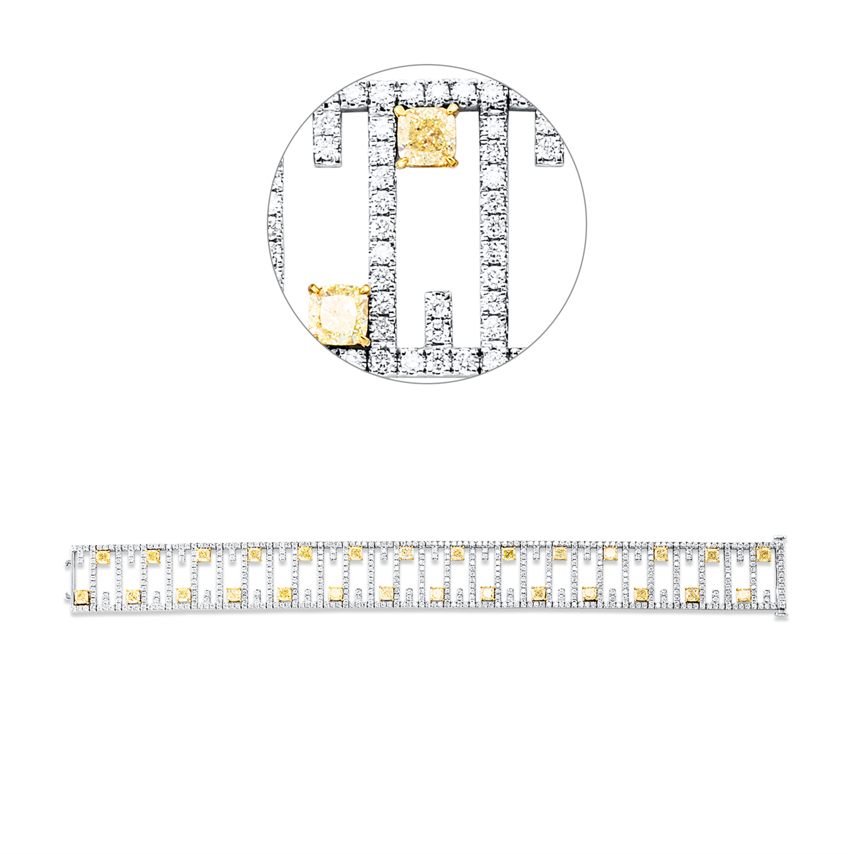 diamond full cut  fancy colored diamond bracelet in white gold / yellow gold
