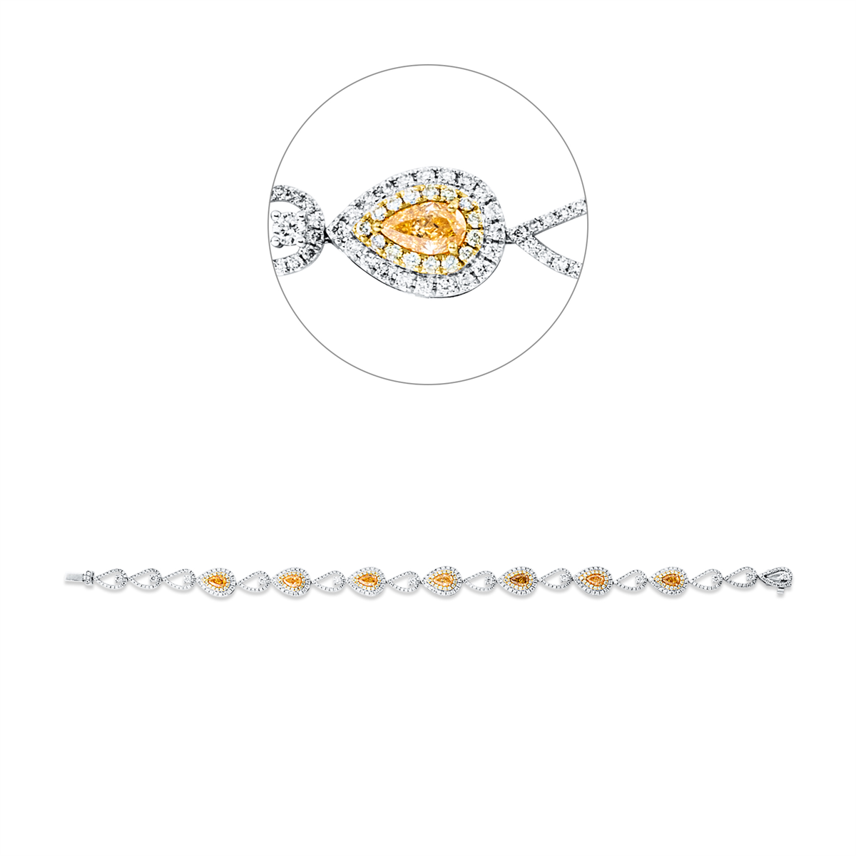 diamond full cut  fancy colored diamond bracelet in white gold / yellow gold