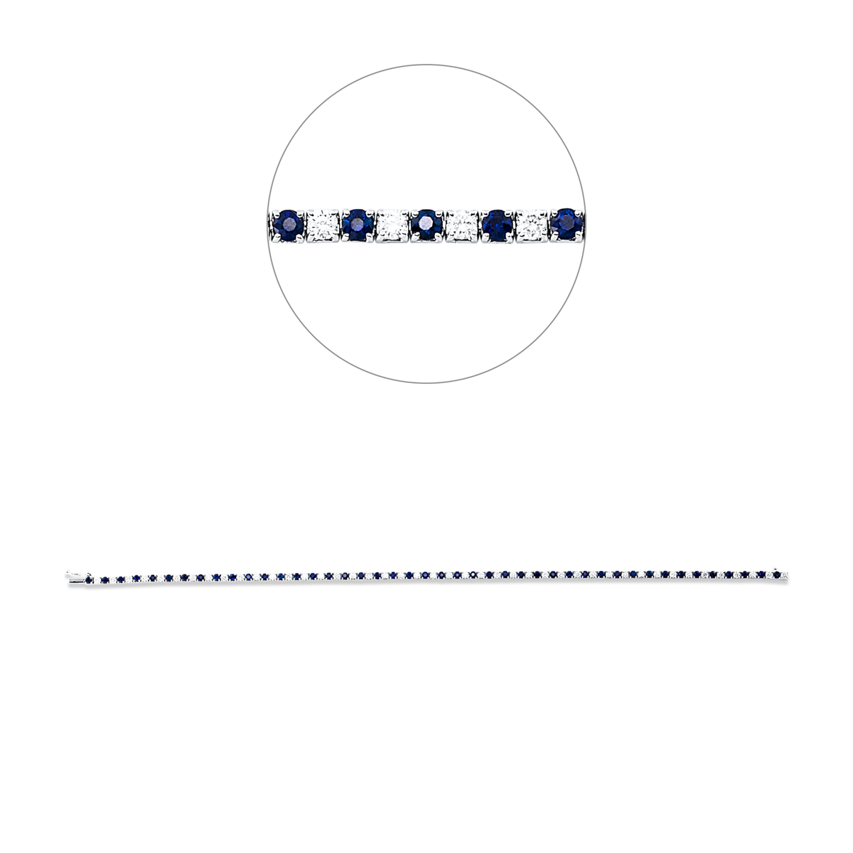 diamond full cut sapphire colored stone classic bracelet in white gold