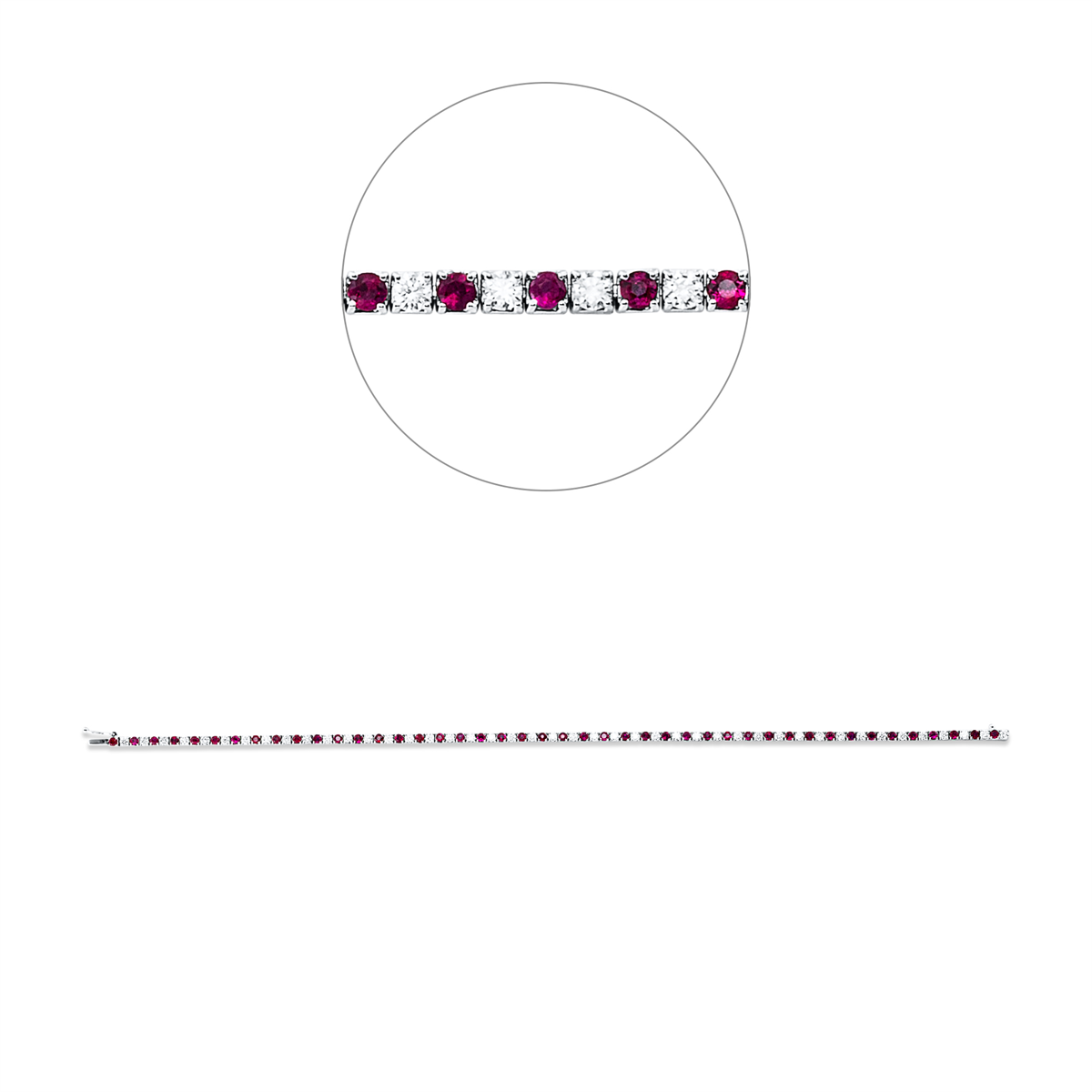 diamond full cut ruby colored stone classic bracelet in white gold