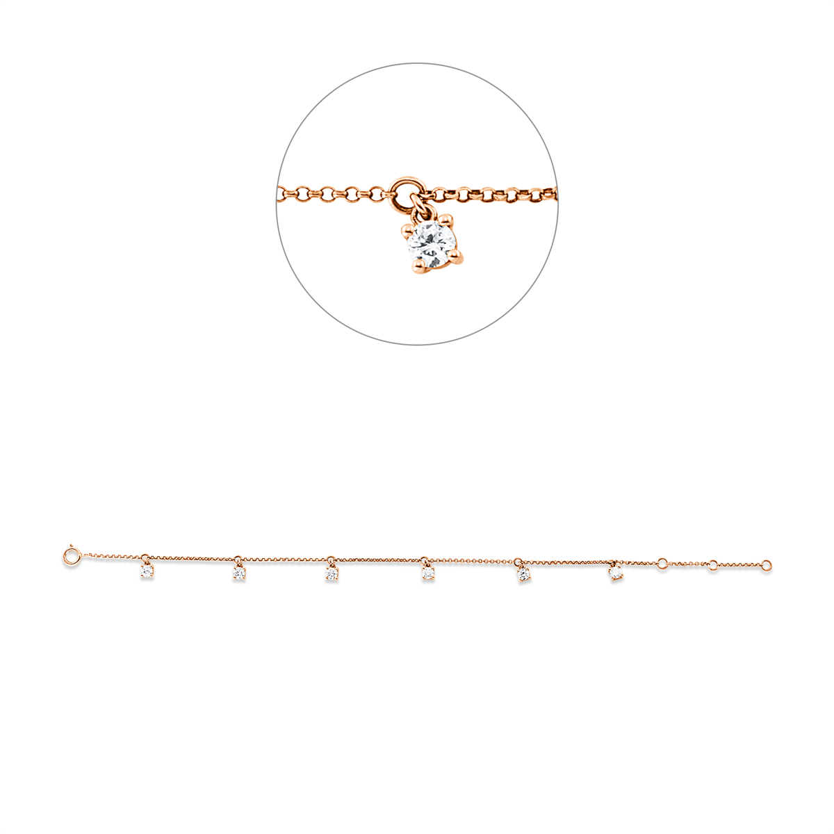 diamond full cut  modern woman bracelet in red gold
