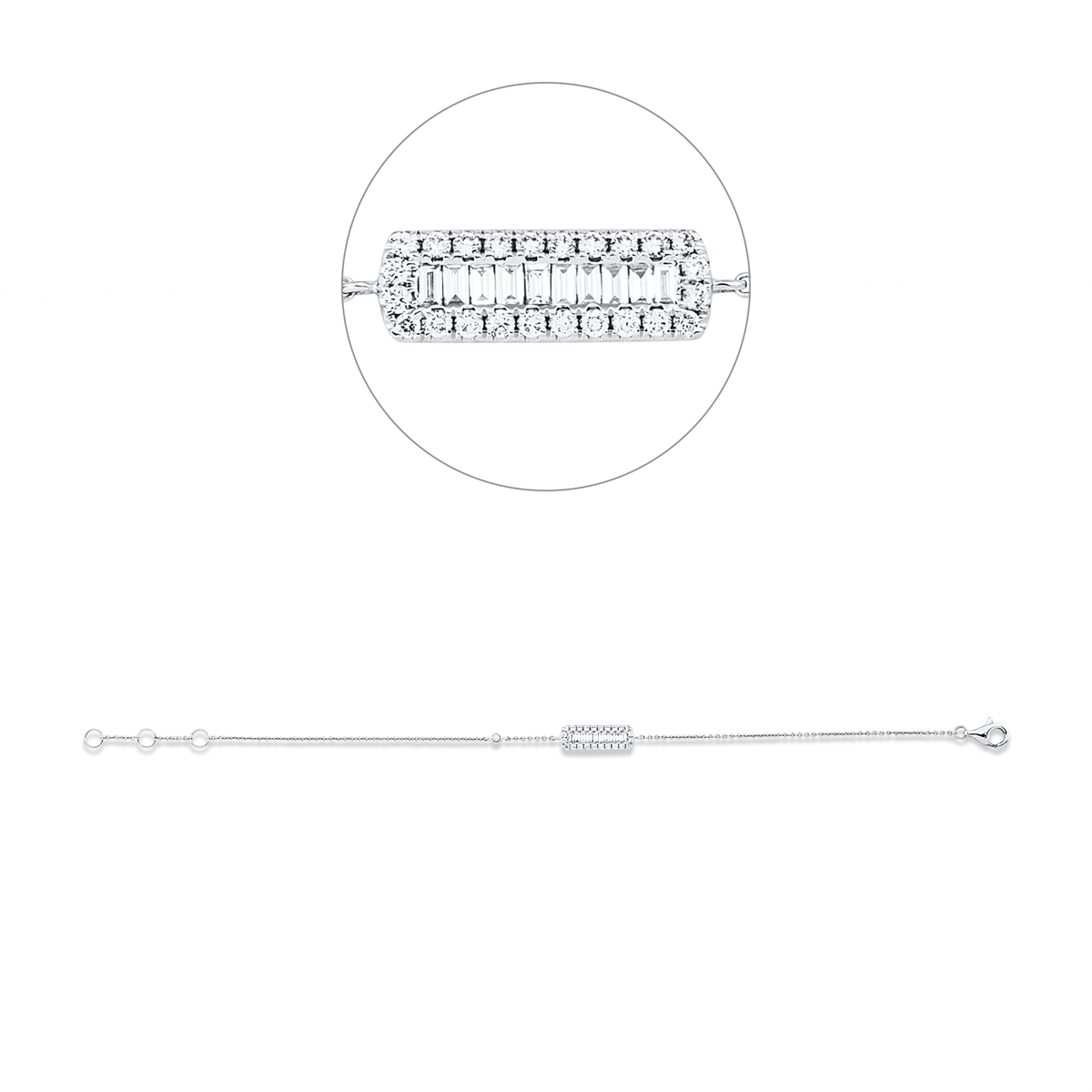 diamond full cut  baguette bracelet in white gold
