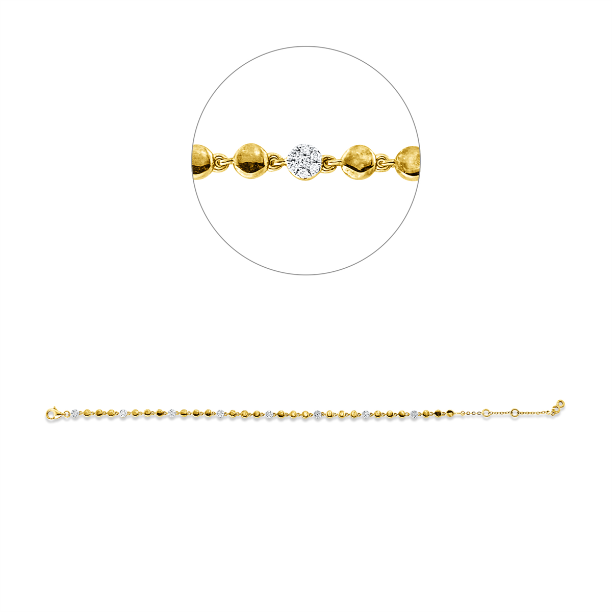 diamond full cut  modern woman bracelet in yellow gold