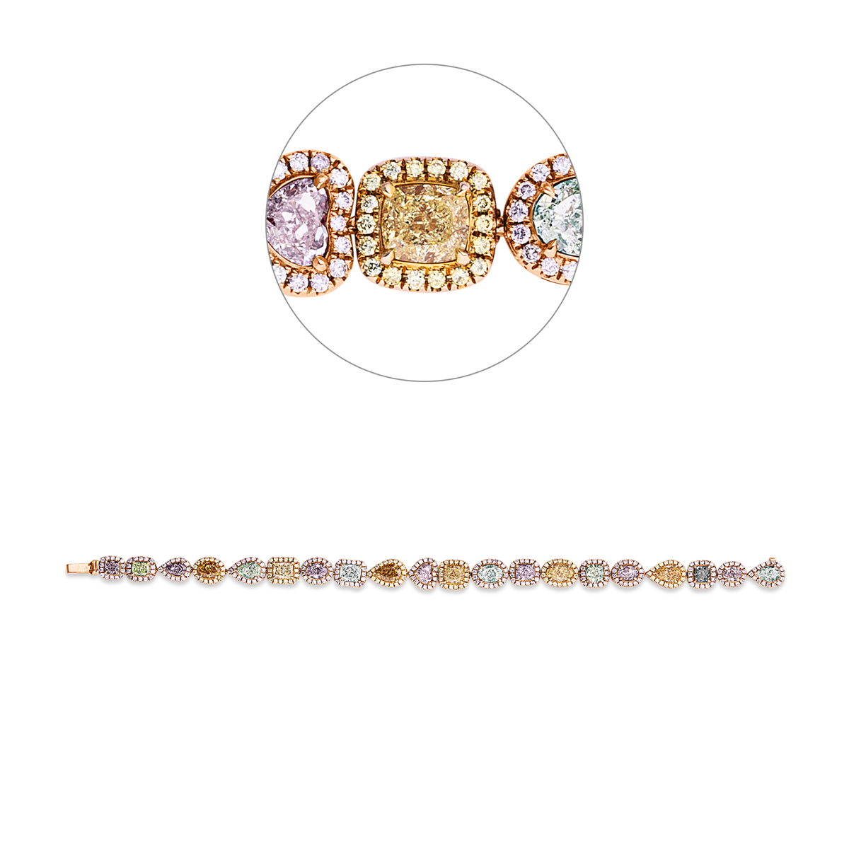 diamond full cut  fancy colored diamond bracelet in red gold / yellow gold
