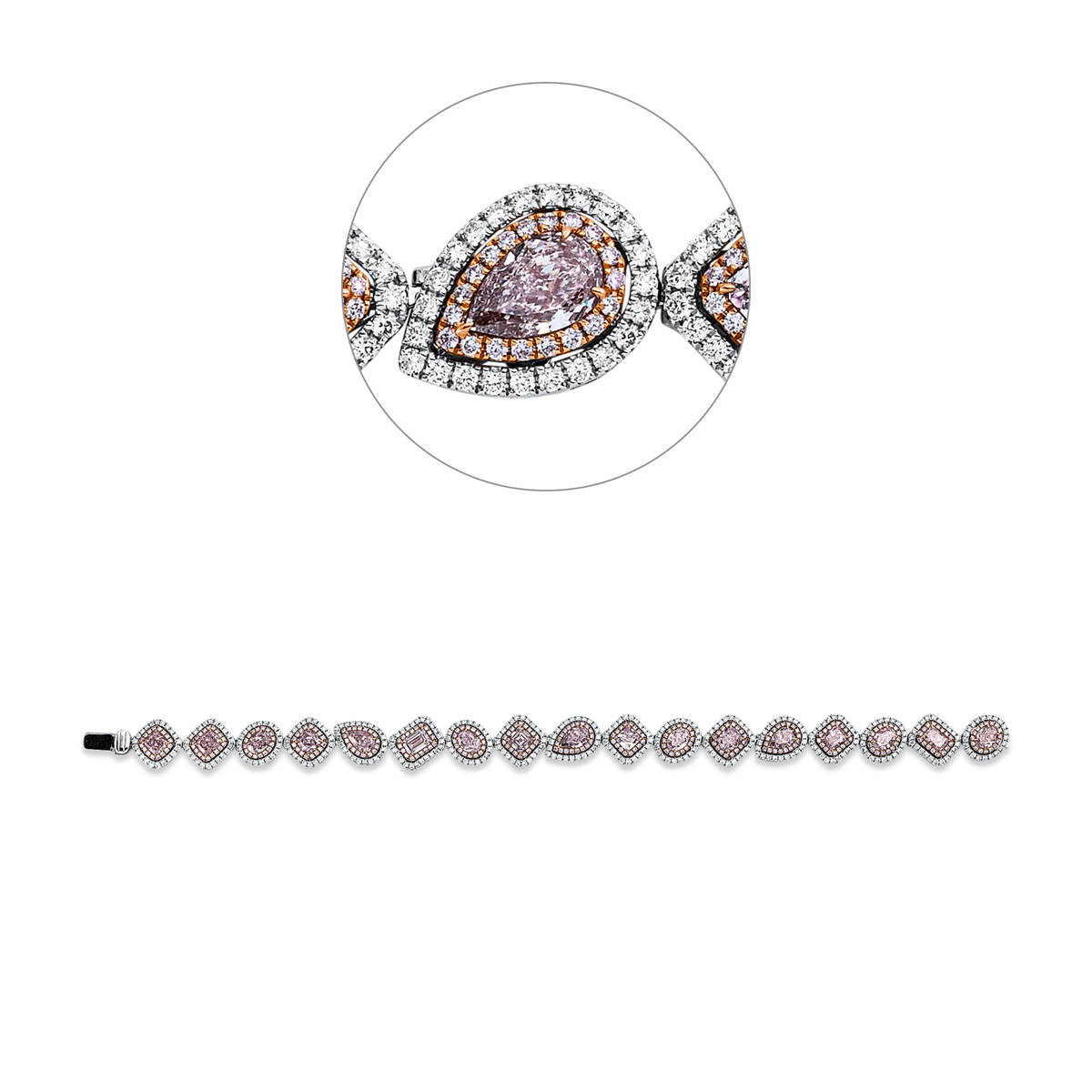 diamond full cut  fancy colored diamond bracelet in whitegold / rosegold