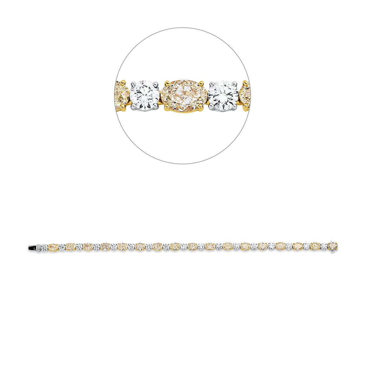 diamond full cut  fancy colored diamond bracelet in white gold / yellow gold