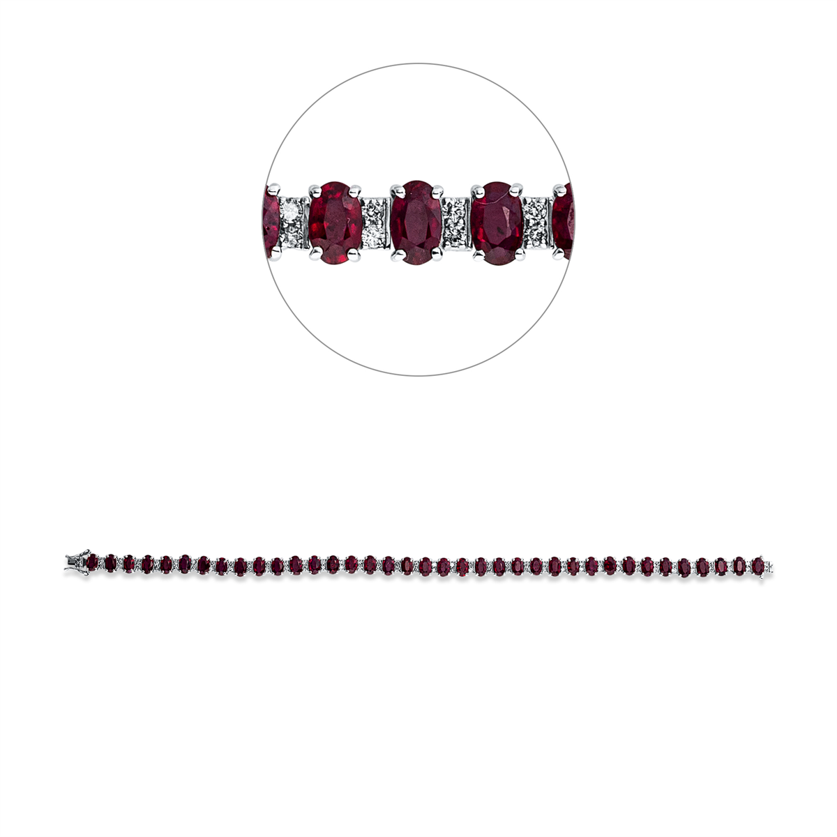diamond full cut ruby colored stone classic bracelet in white gold