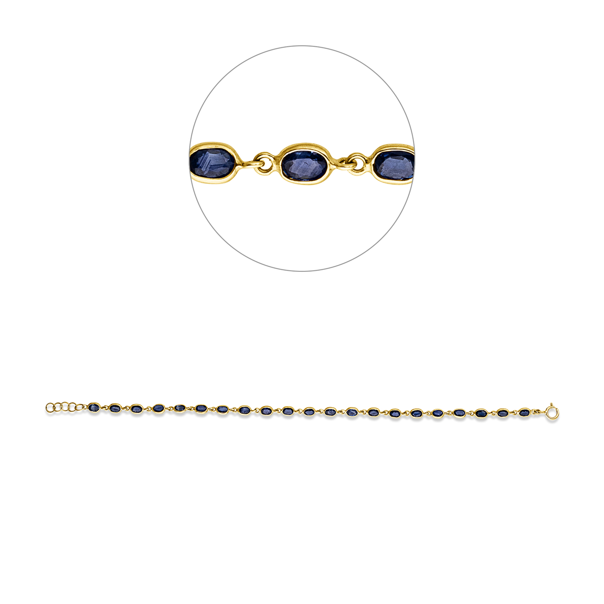 oval  colored stone classic bracelet in yellow gold