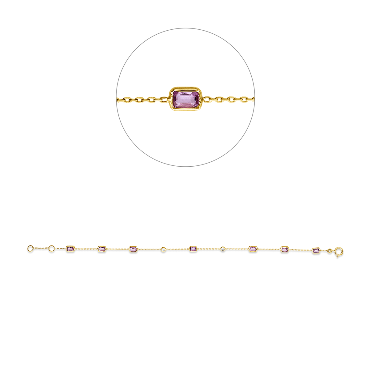 diamond full cut sapphire colored stone classic bracelet in yellow gold
