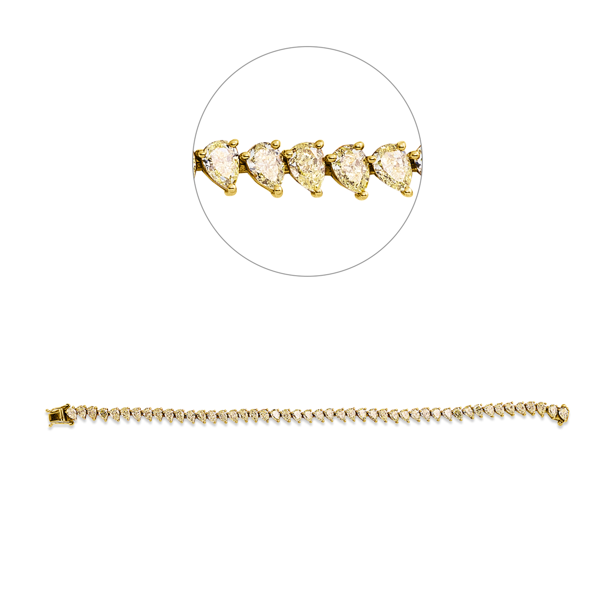 pear shape  fancy colored diamond bracelet in yellow gold