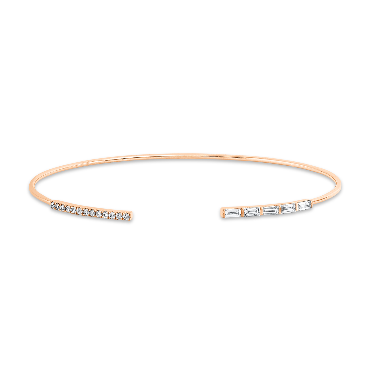 diamond full cut  baguette bangle in red gold