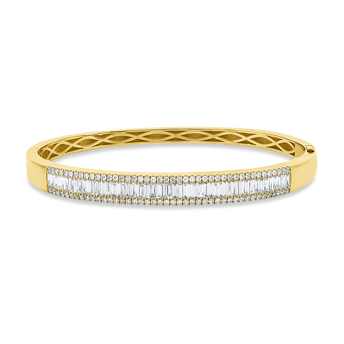 diamond full cut  baguette bangle in yellow gold