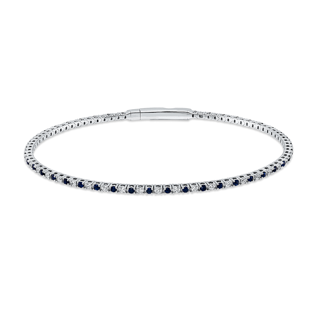 diamond full cut sapphire colored stone classic bangle in white gold
