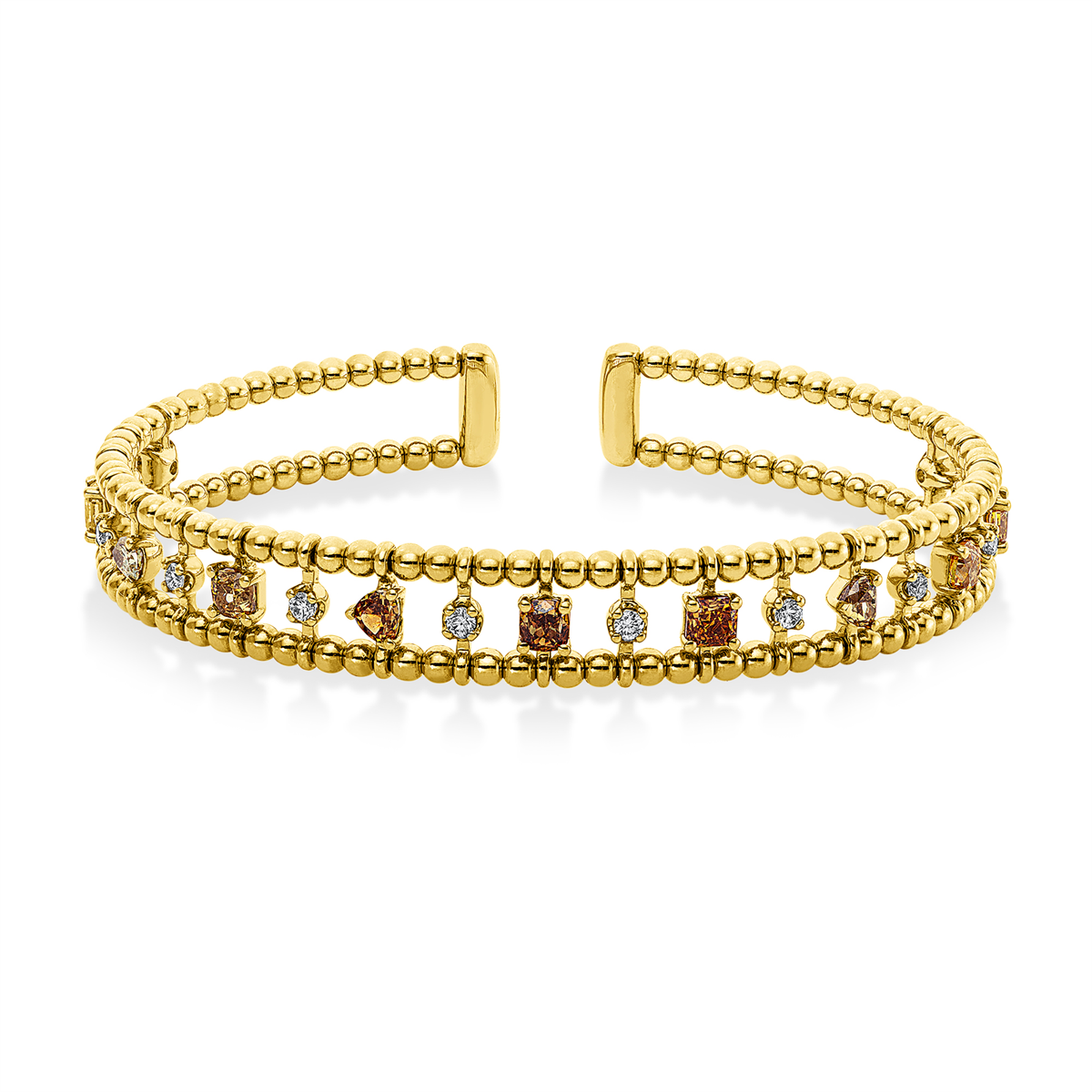 diamond full cut  fancy colored diamond bangle in yellow gold