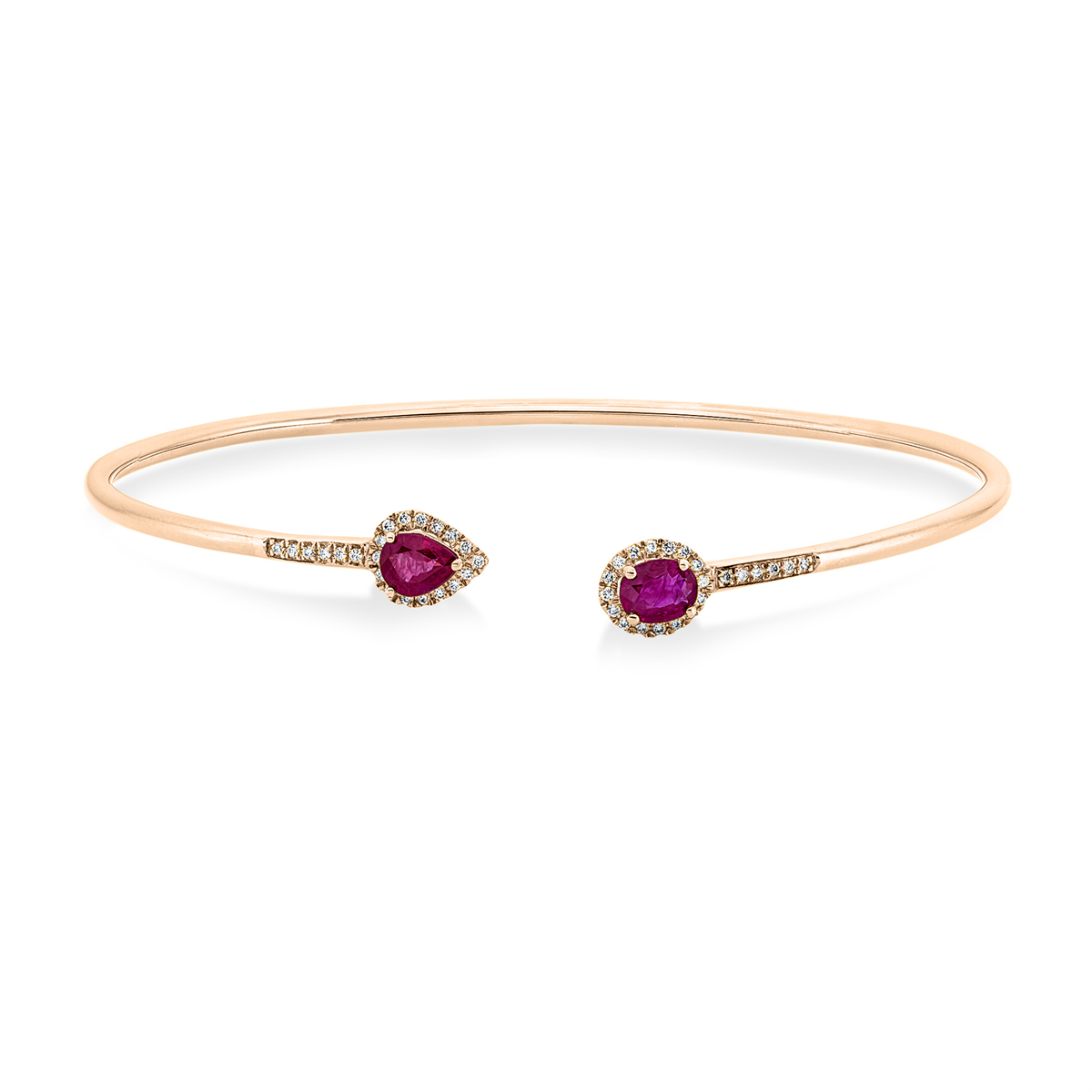 diamond full cut ruby colored stone classic bangle in red gold