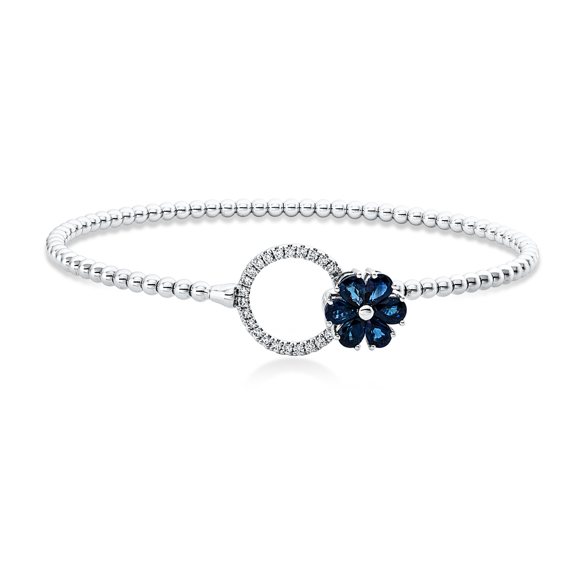 diamond full cut sapphire colored stone classic bangle in white gold