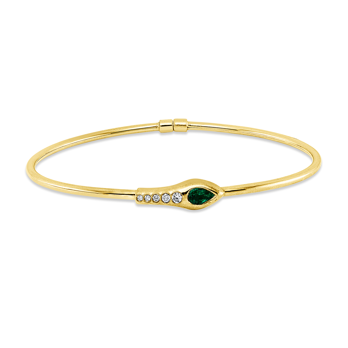 diamond full cut emerald colored stone classic bangle in yellow gold