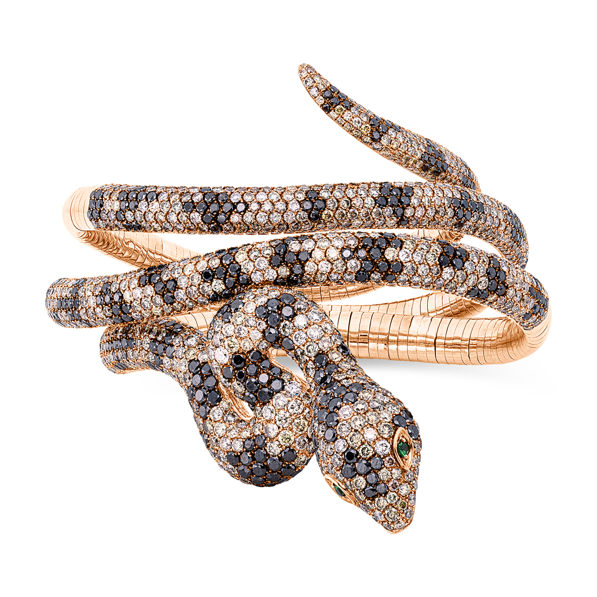 diamond full cut tsavorite animal bangle in red gold