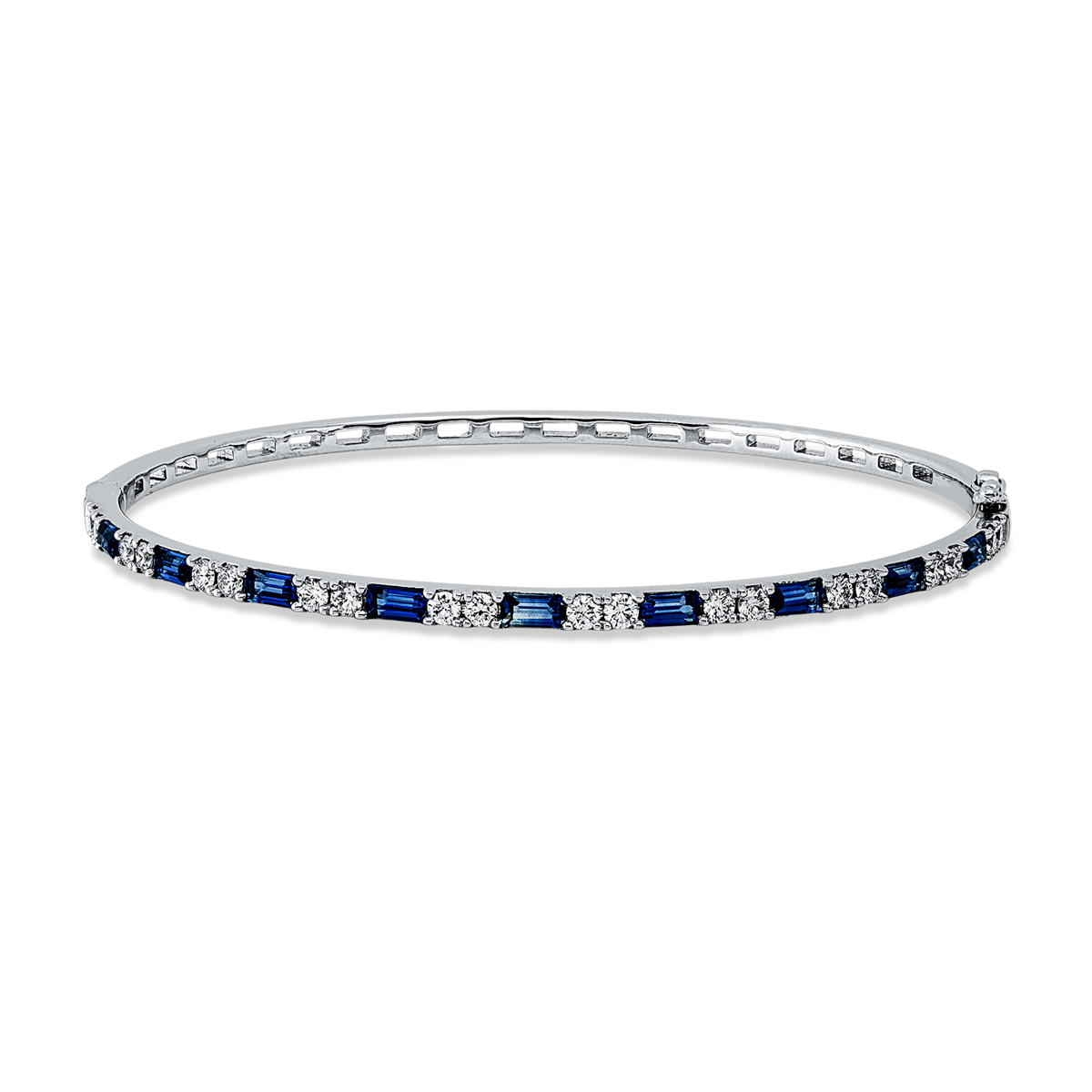 diamond full cut sapphire colored stone classic bangle in white gold