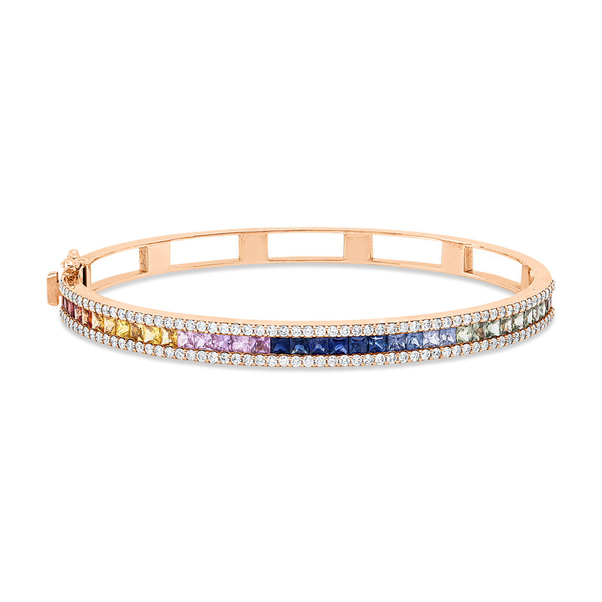 diamond full cut sapphire rainbow & multicolor bangle in red gold