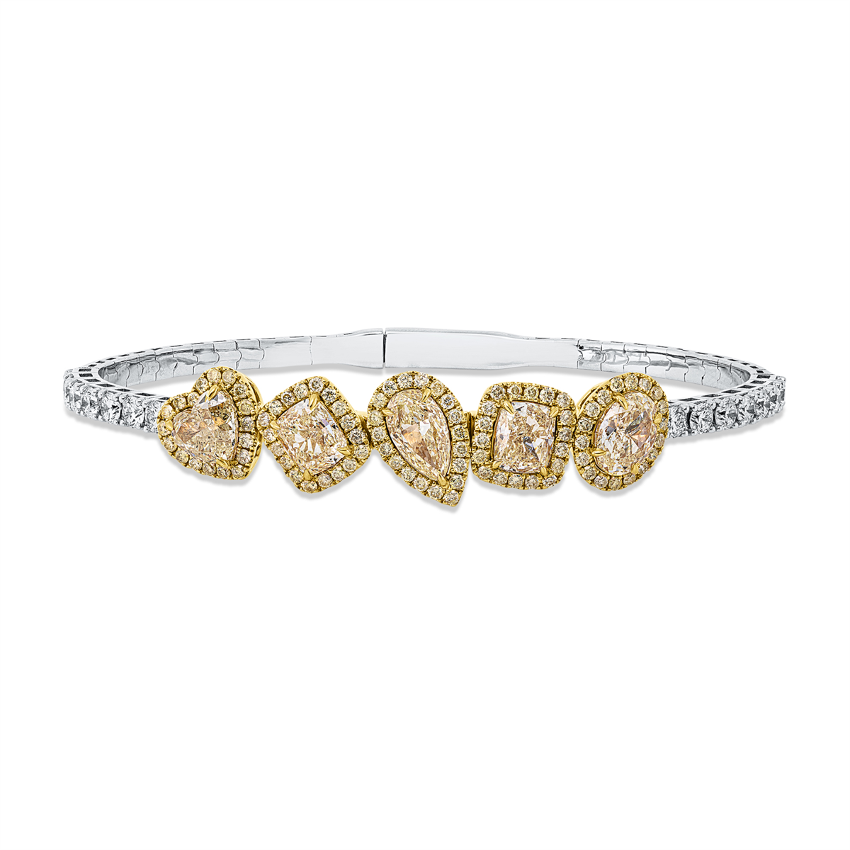 diamond full cut  fancy colored diamond bangle in yellow gold platinum 950