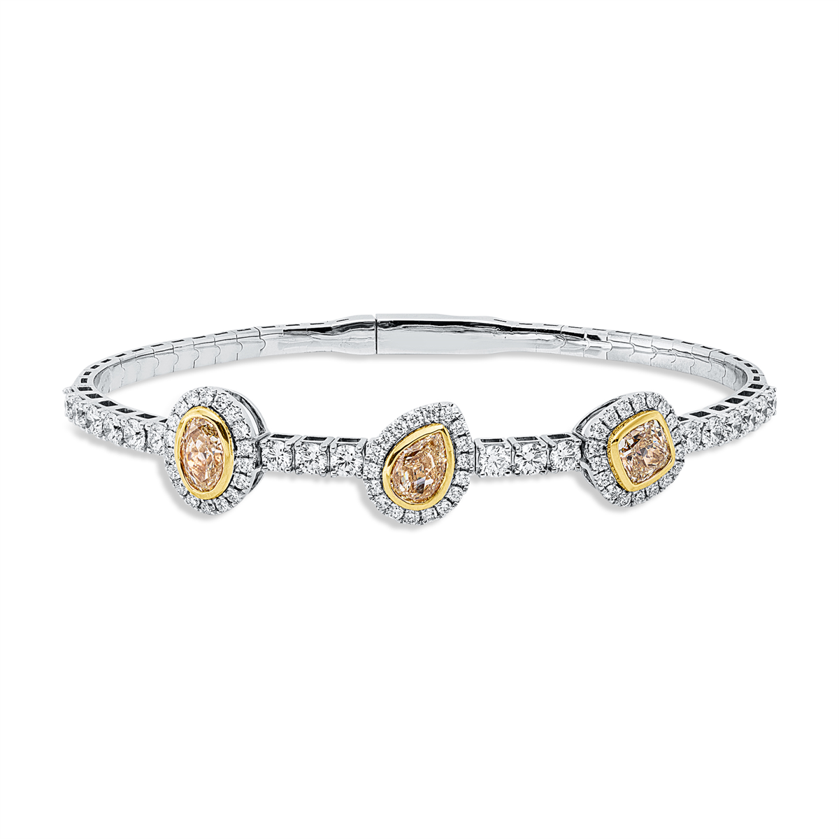 diamond full cut  fancy colored diamond bangle in yellow gold platinum 950