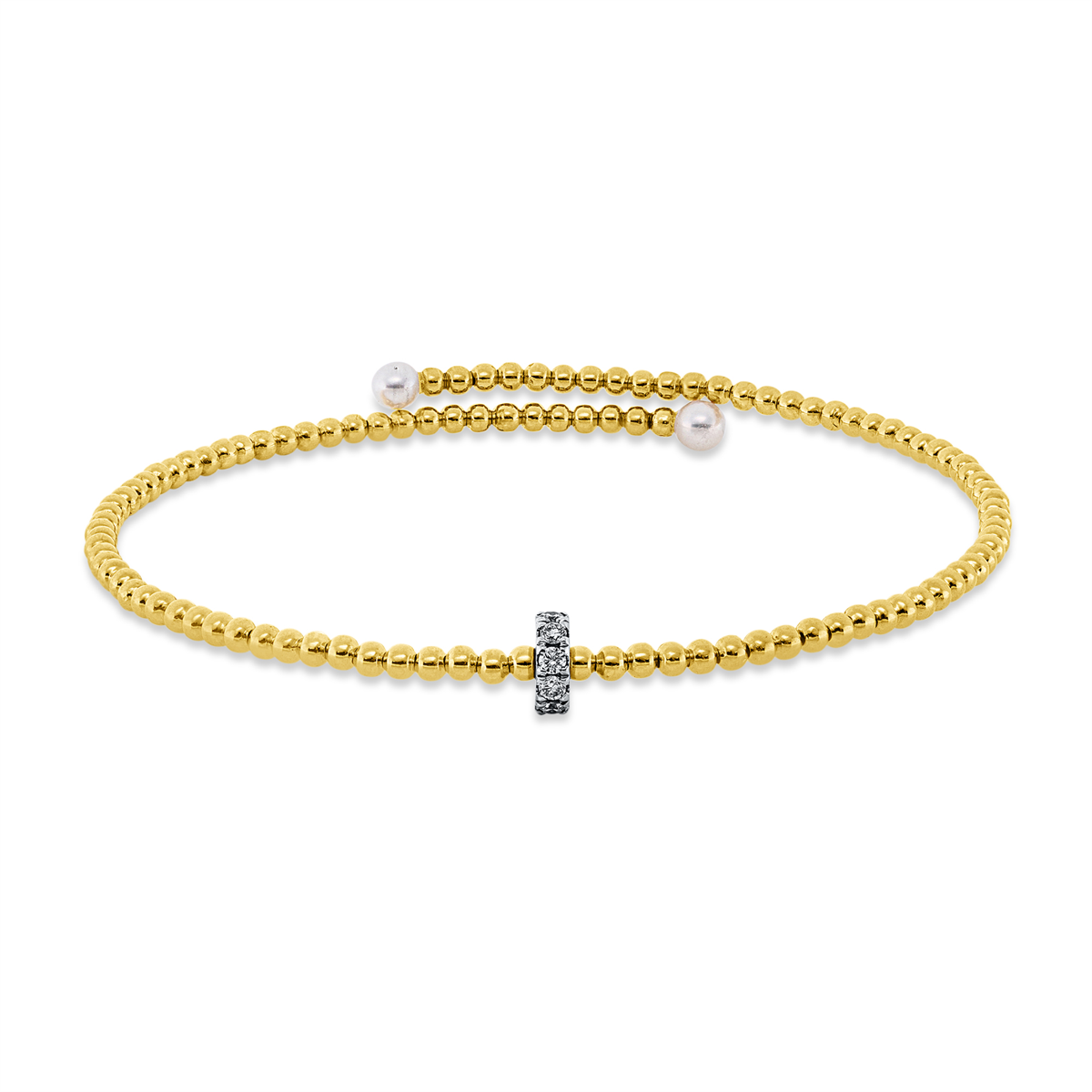 diamond full cut  pearl bangle in yellow gold / white gold