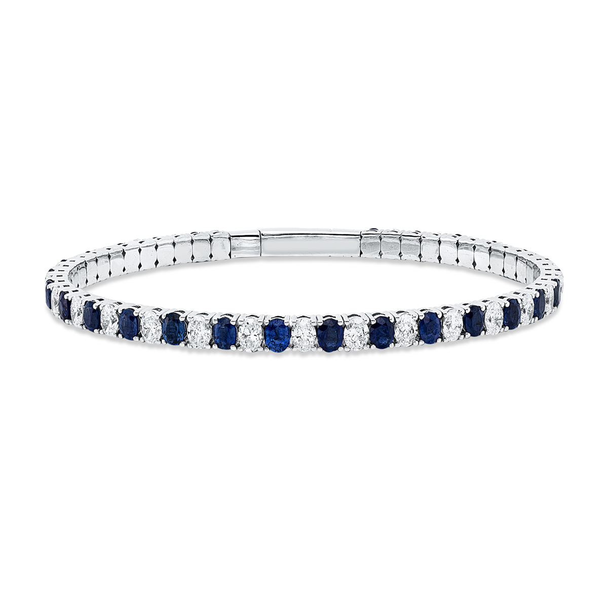 oval sapphire colored stone classic bangle in white gold