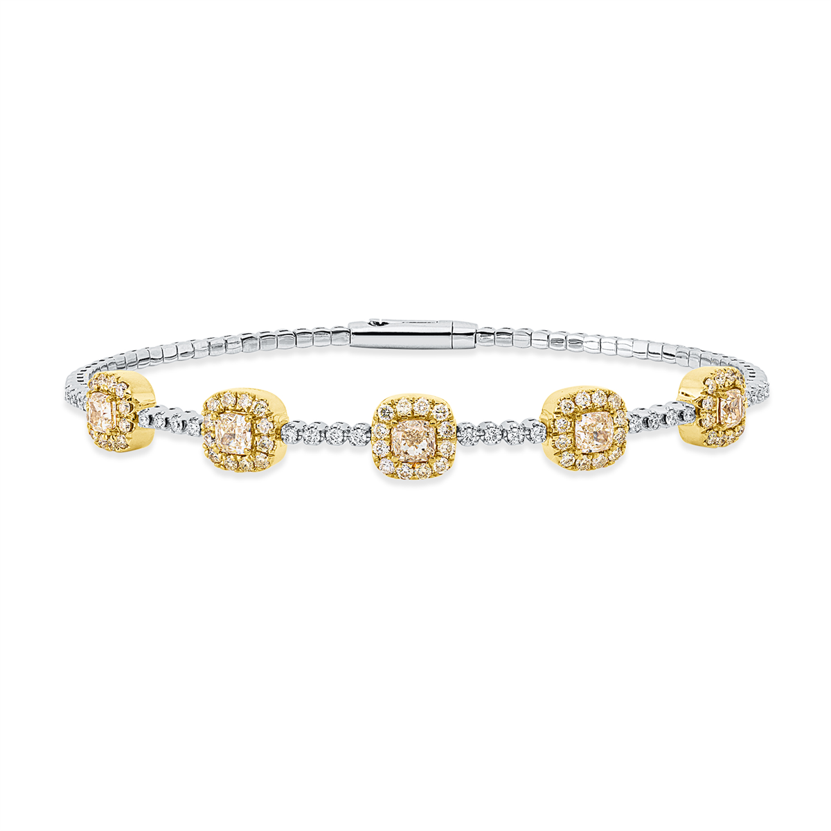 diamond full cut  fancy colored diamond bangle in yellow gold platinum 950