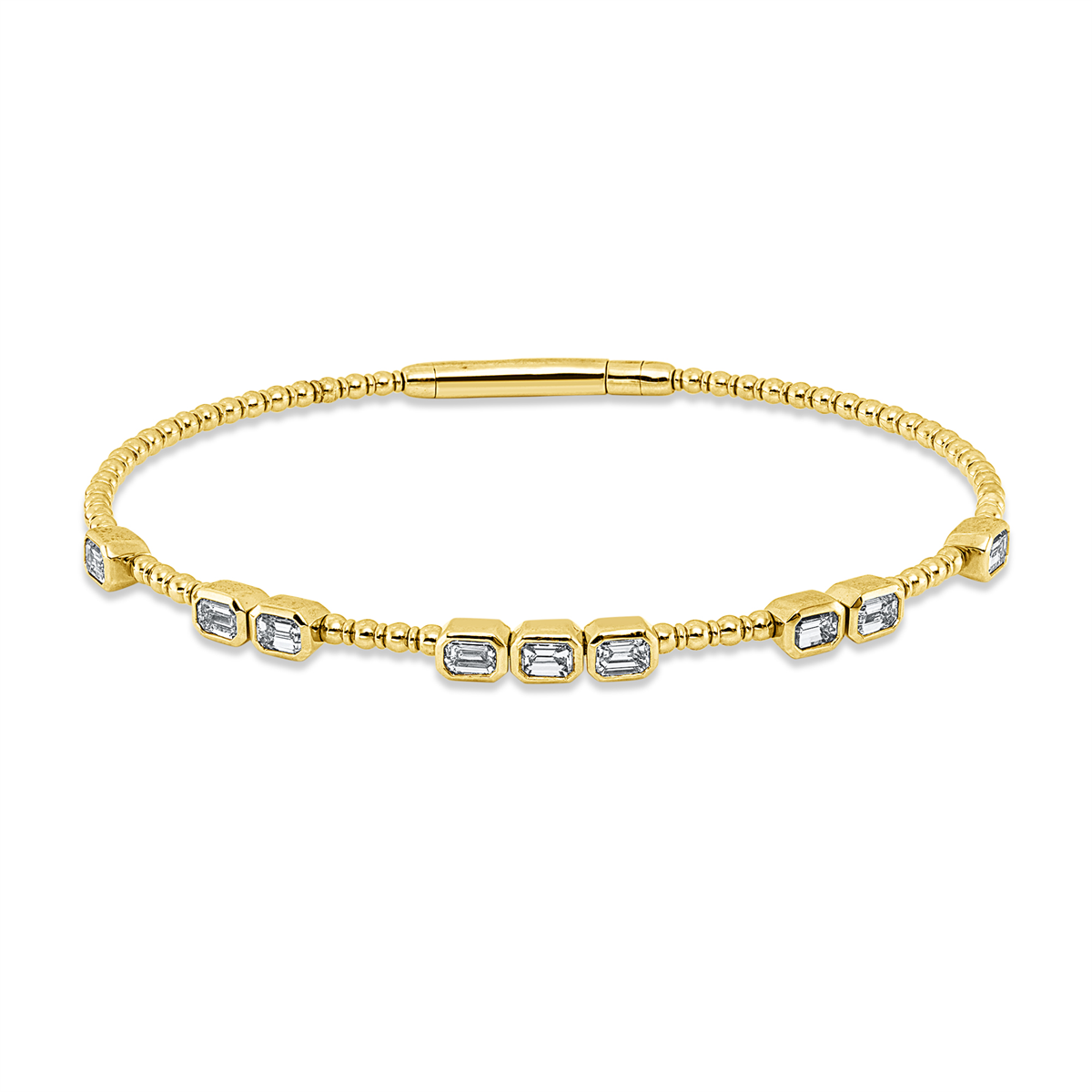 emerald cut  baguette bangle in yellow gold