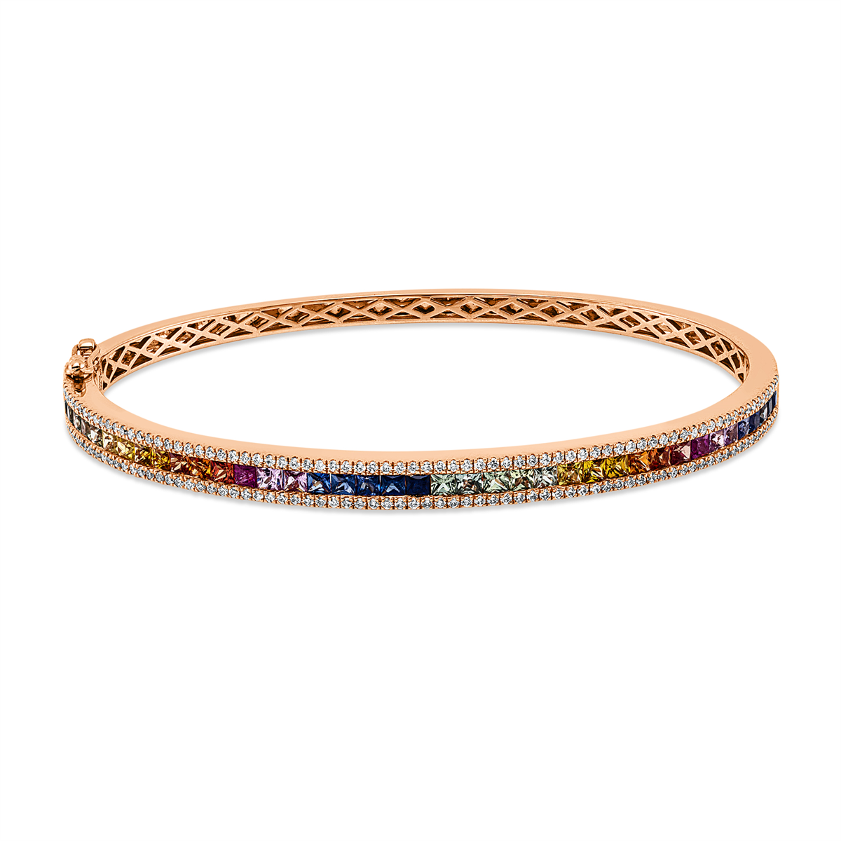 diamond full cut sapphire rainbow & multicolor bangle in red gold