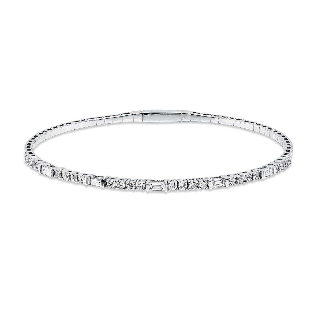 diamond full cut  baguette bangle in white gold