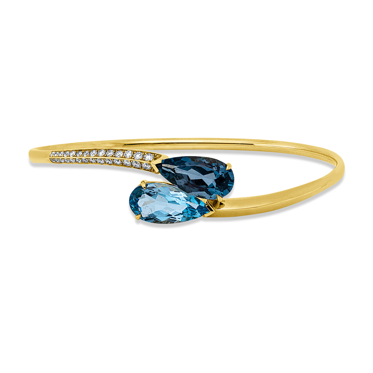 diamond full cut topaz colored stone classic bangle in yellow gold